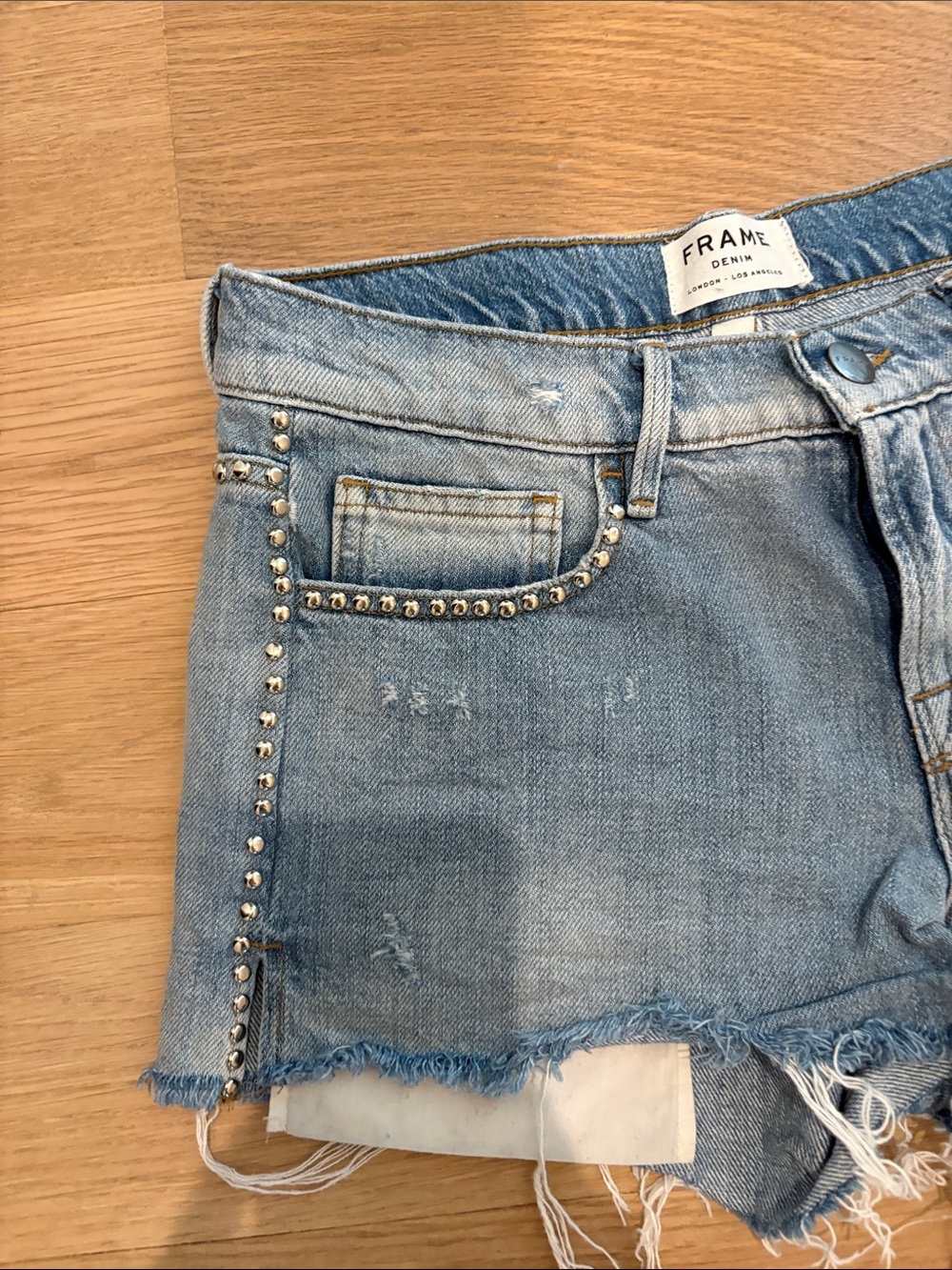 Frame Denim Blue Distressed Studded Cutoff Shorts - Picture 2 of 4